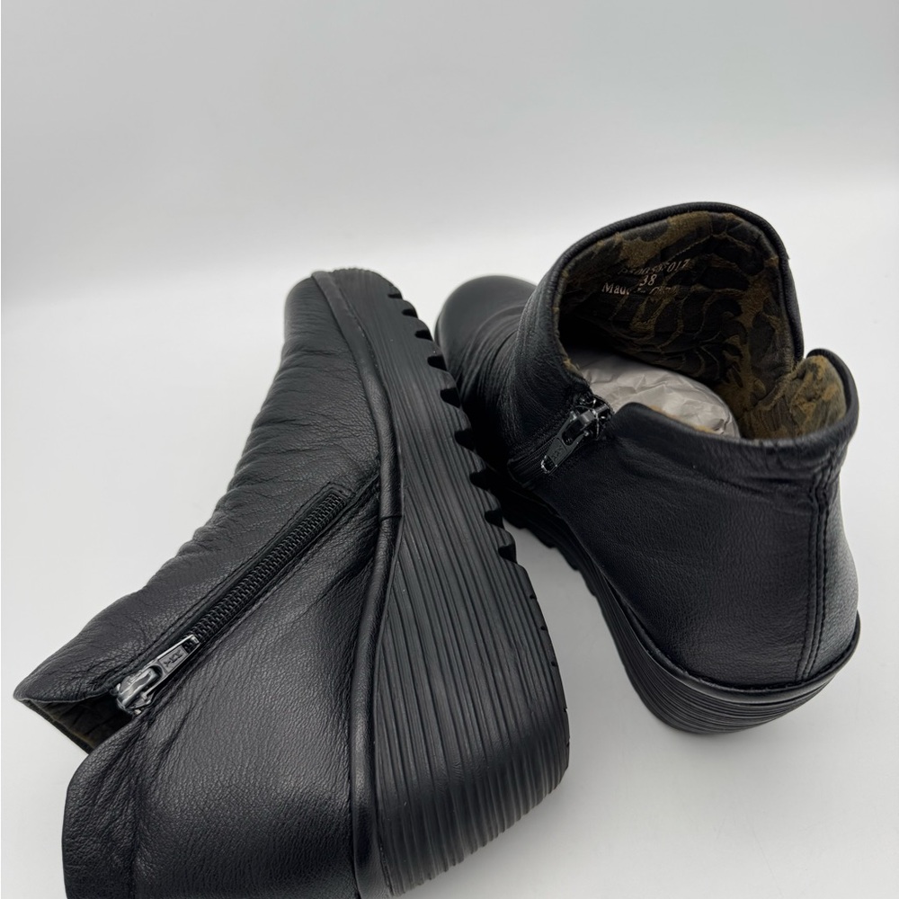 Fly London Yip Leather Wedge Zip Booties – Black – Women’s Size EU 38 / US 7.5–8 - Picture 8 of 9